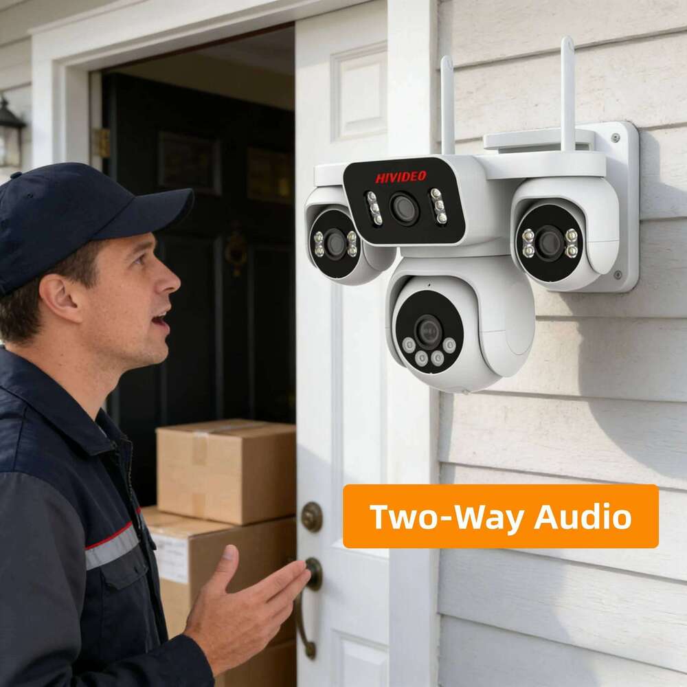 HIVIDEO 8MP Quad-lens Outdoor and Indoor Wifi Full Color Weatherproof Surveillance IP Security Cctv Camera 26W0306