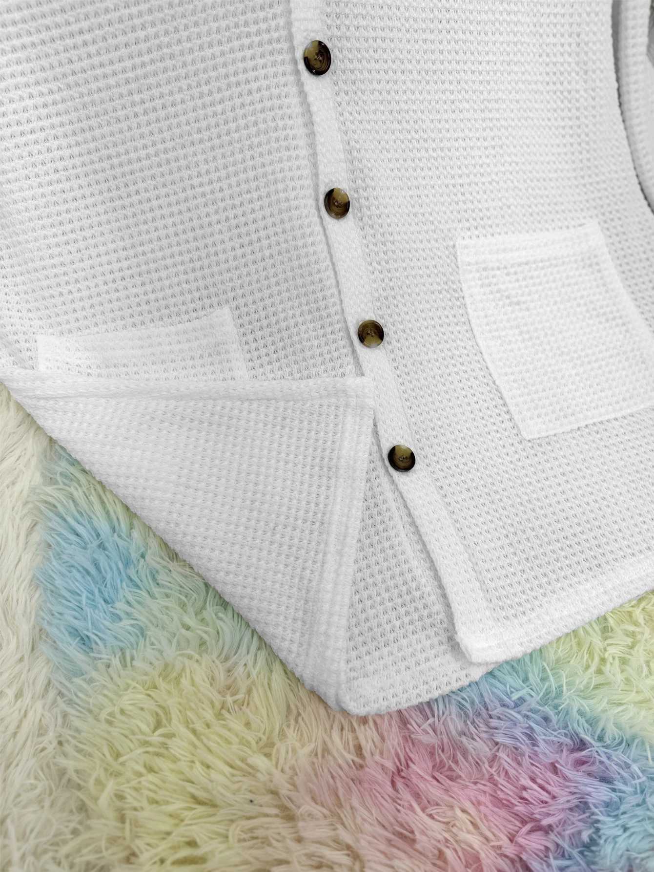 Plus size solid color v-neck cardigan casual long sleeve button front cardigan suitable for spring and autumn M260306