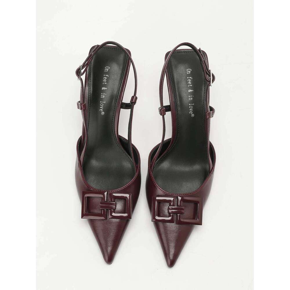 Elegant Women's Square-Buckle Decorated Pointed-Toe Stiletto Sandals