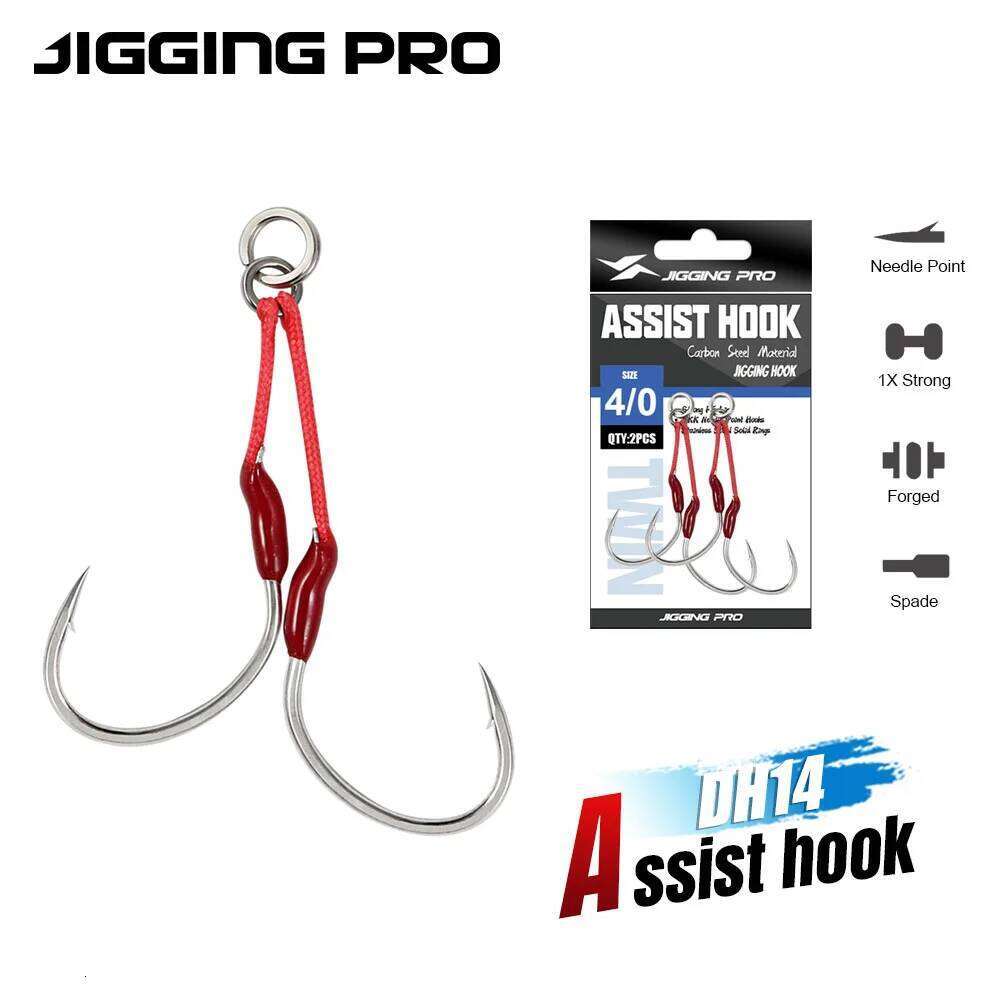 JIGGING PRO Saltwater Slow Jigging Double Asymmetric Assist Hooks High Carbon Steel Fishhooks 1/0 2/0 3/0 4/0 S260305