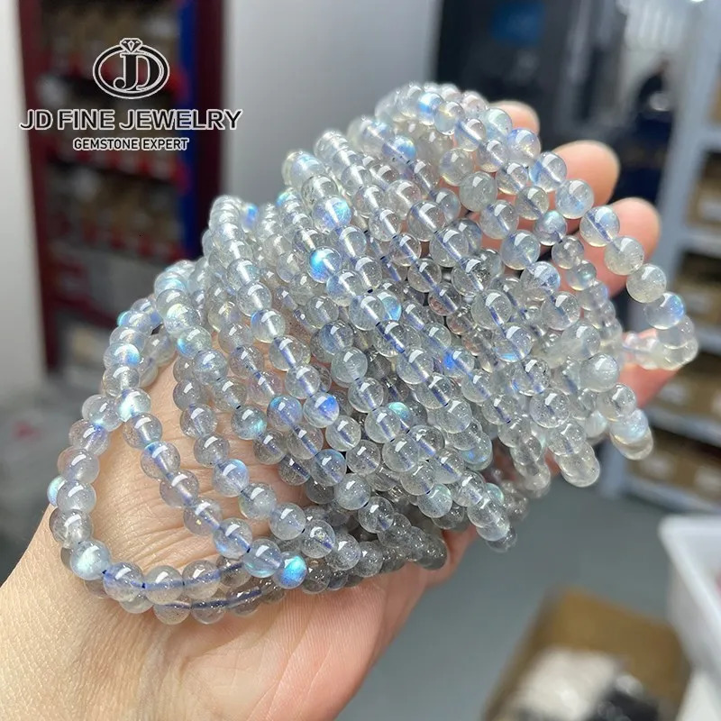 JD 5A Quality Genuine Natural Gray Moonstone Stone Beaded Bracelets Women Men Charm Round Gems Energy Healing Bangles Jewelry 260302