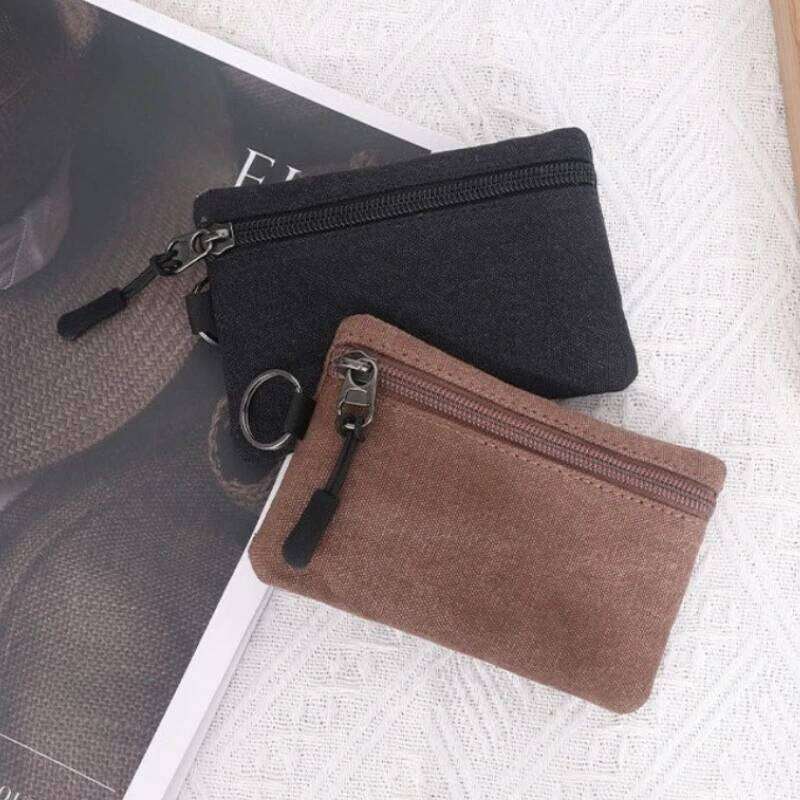 Canvas Mini Wallet Solid Color Zipper Key Bag Money Pocket Purse Women Men Small Card Holder Change Coin Purses C260304