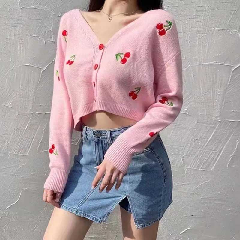 Lovely cherry heart pink short coat female spring and autumn new slimming long-sleeved sweater top M260306