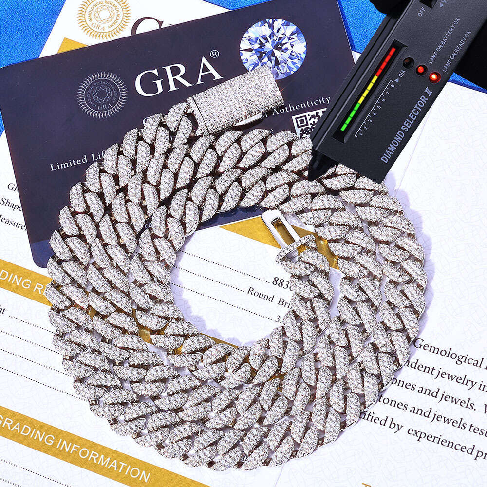Cross-border European and American hip-hop 10mm s925 silver three-row moissanite Cuban chain high-quality light luxury men's necklace custom-made