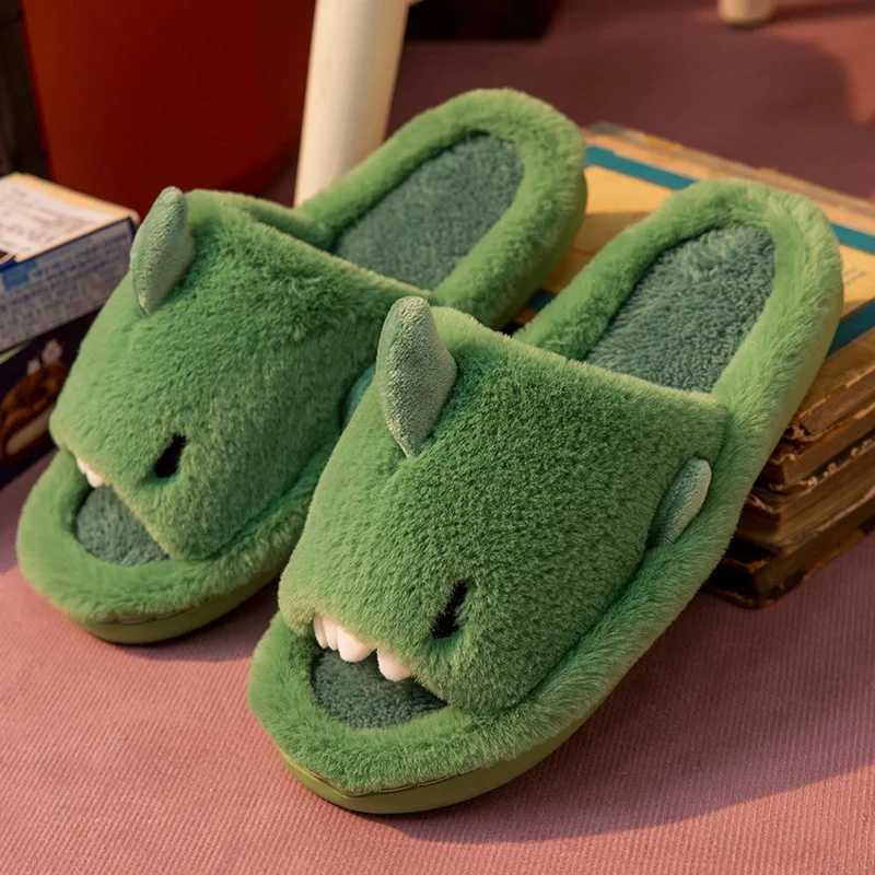 Comwarm Autumn And Winter Cartoon Shark Wool Slippers For Women Soft Home Mens Indoor Household Open Toe Plush Cotton Slippers S260305
