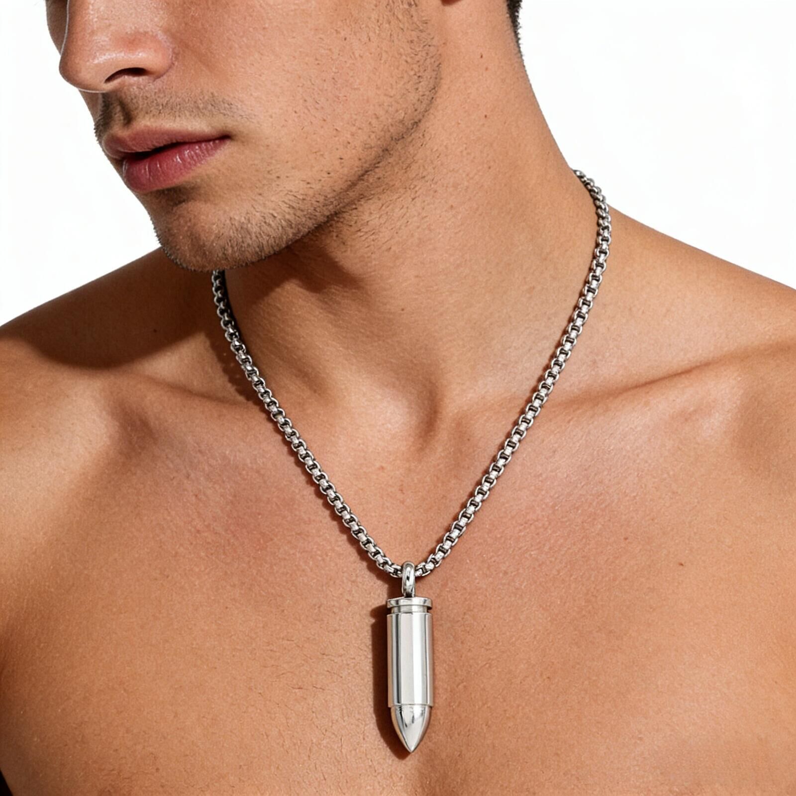 necklace American titanium bullet head necklace for men and women, hip-hop punk style cylindrical pendant necklace, stainless steel jewelry necklace