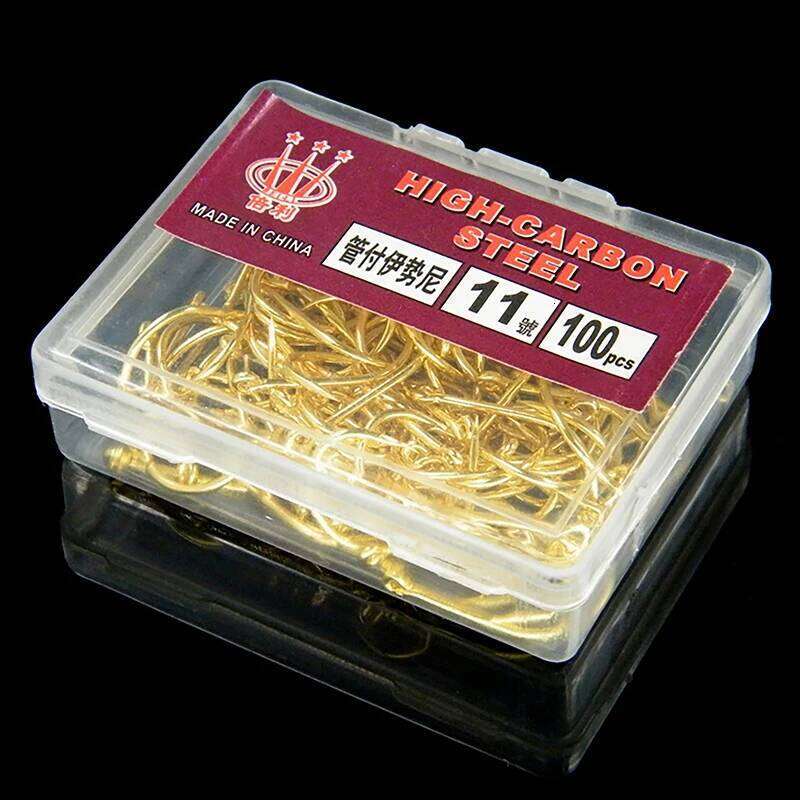 Funny100pcs Box Gold Color With Ring Tube Pay Iseini Barbed High Carbon Steel Sea Fishing Hooks S260305