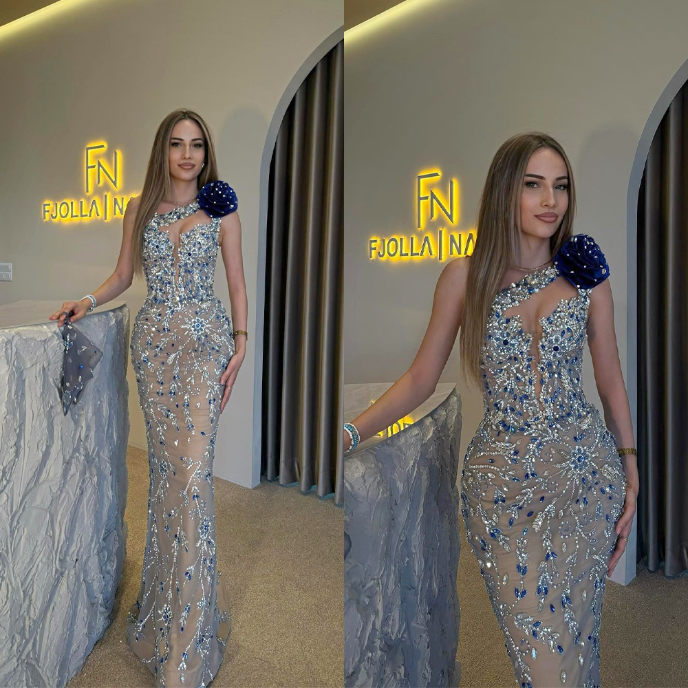 Luxury Evening Dresses For Women Sequins Crystal 3D Appliques Gown One Shoulder Sleeveless Dress Party Custom Made