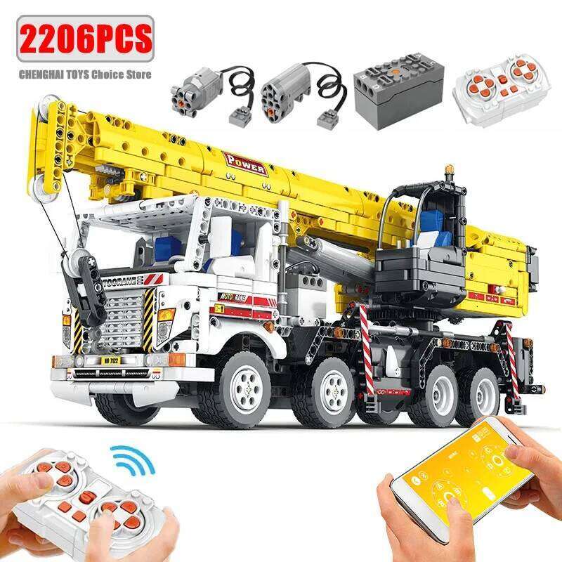 City Mobile Crane Engineering Building Blocks Technology Bricks Moc Remote Control Truck Model Assembling Toys for Boys Gift Set Z260306