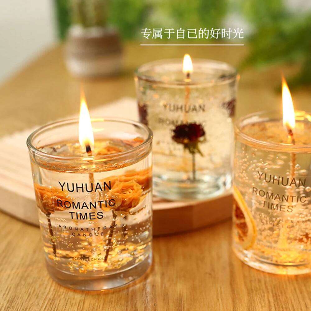 1Pc Handmade Smokeless Aromatherapy Candle - Dried Flower Jelly Wax in Creative Glass Cup for Home Fragrance Decor & Party Gift W260304 W260305