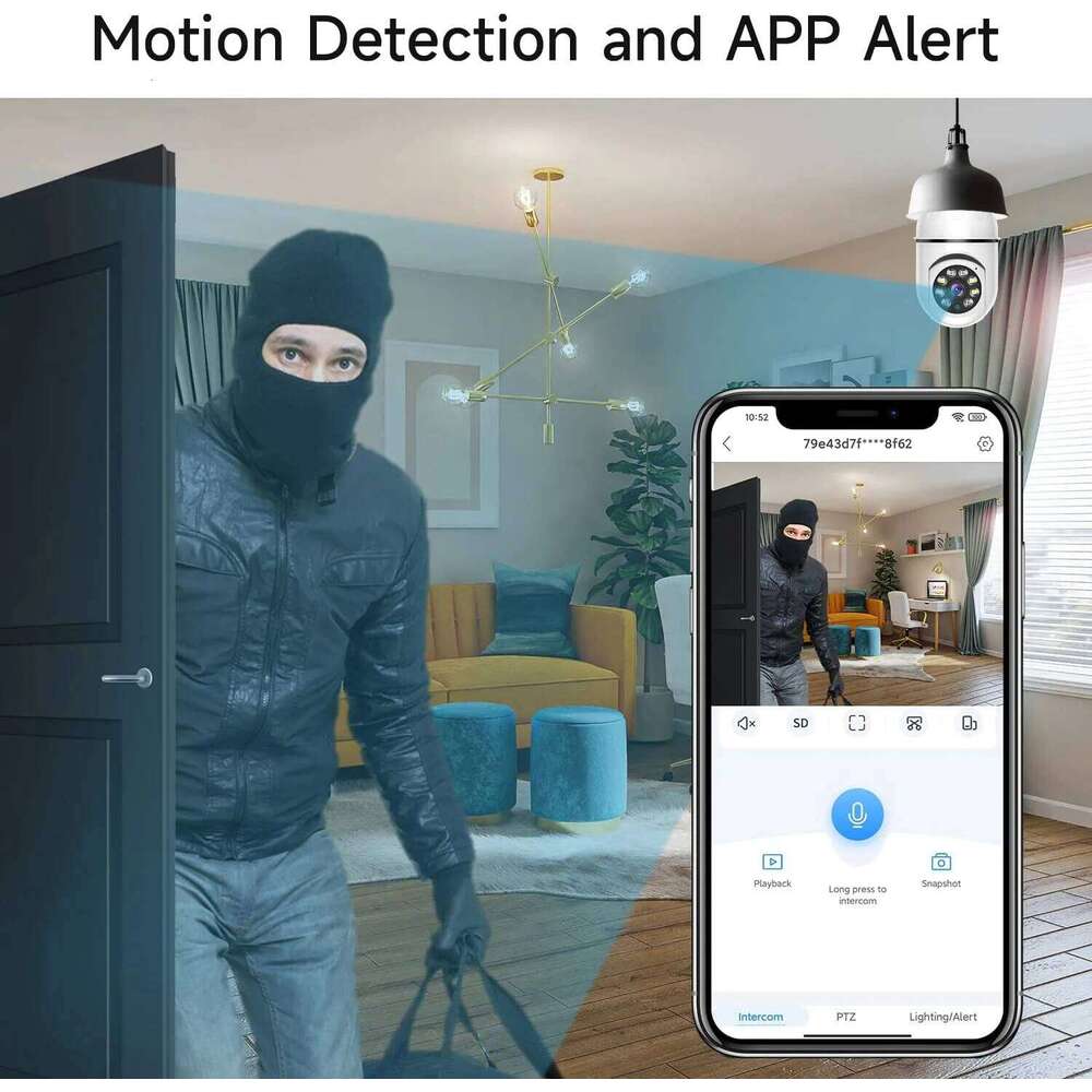 8MP E27 Bulb Surveillance Wifi IP PTZ CCTV Camera 10X Zoom Color Night Vision Human Tracking Security Baby Monitor Cam 26W0306