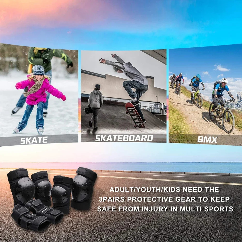 KidsAdults Knee Elbow Pads Wrist Guards Protective Gear Set for Roller Skates Cycling BMX Skateboard Scooter Riding Sports 260228