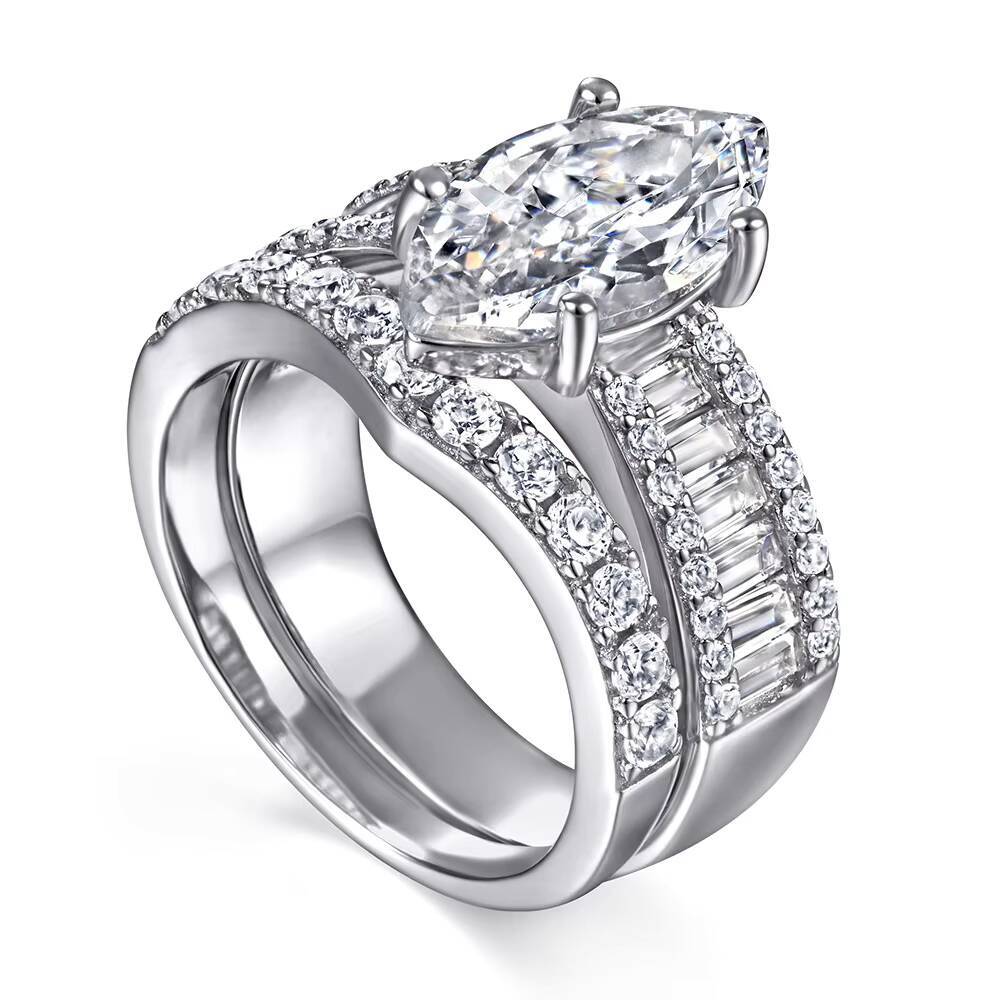 Wholesale GF S925 Sterling Silver Vintage Engagement Rings Marquise Moissanite Bar Setting GRA Certified Womens/Unisex