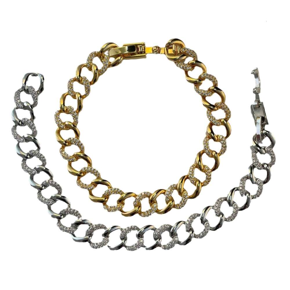 Cross-Border Cuban Chain Hip-Hop European and American Brass Gold-Plated Full Diamond Luxury Bracelet Simple Hong Kong Street Style Jewelry