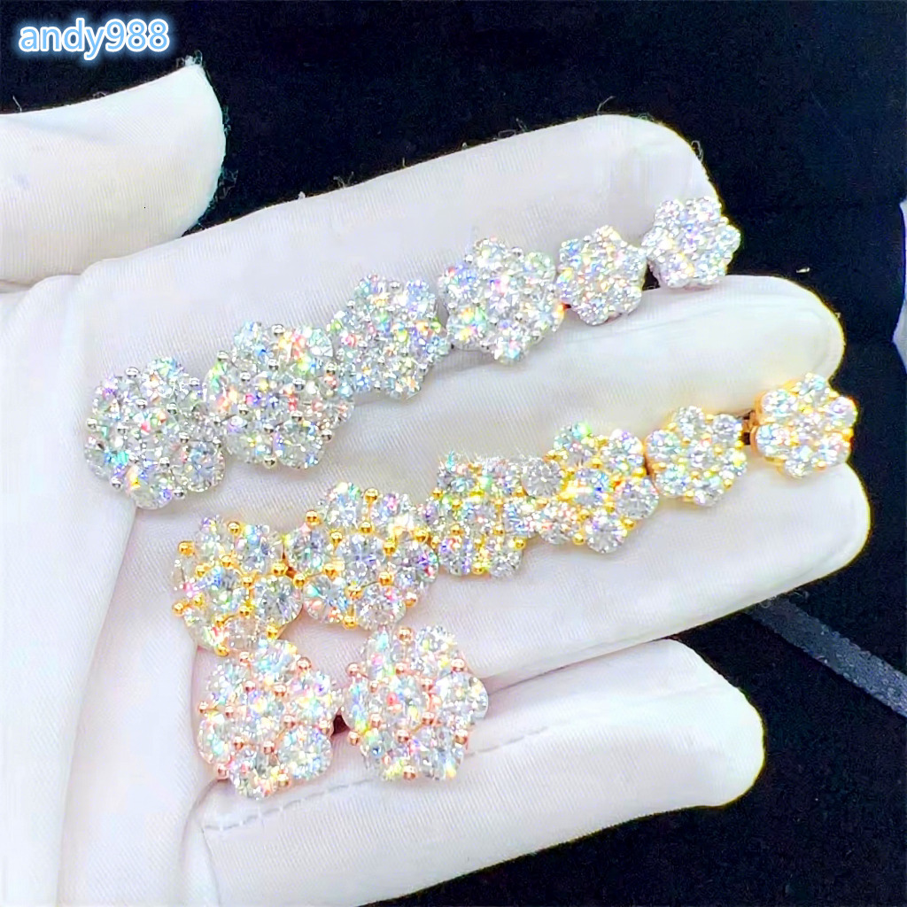Zuanfa Hot Top Selling Pass Diamond Tester Fine Jewelry 925 Silver 8mm 12mm 15mm Flower Earrings VVS Moissanite Stud Earrings