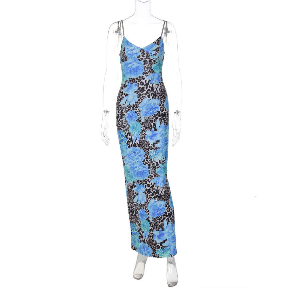 2026 European and American Summer New Women's Long Street Style Elegant Slim Fit Printed Design Camisole Dress for Women
