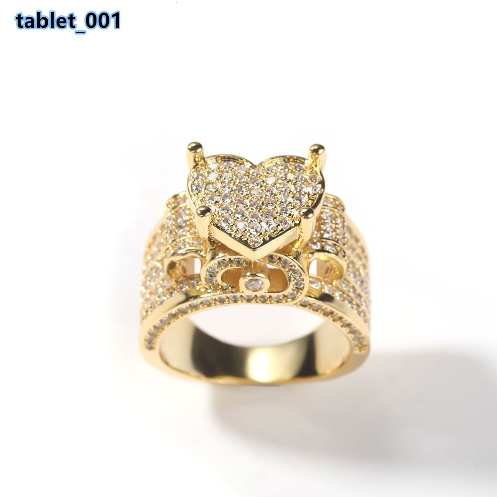 Trendy Hip Hop Heart Ring for Men Heavy Design Full Zircon Pave Retro Style Brass Zircon Fashion Jewelry