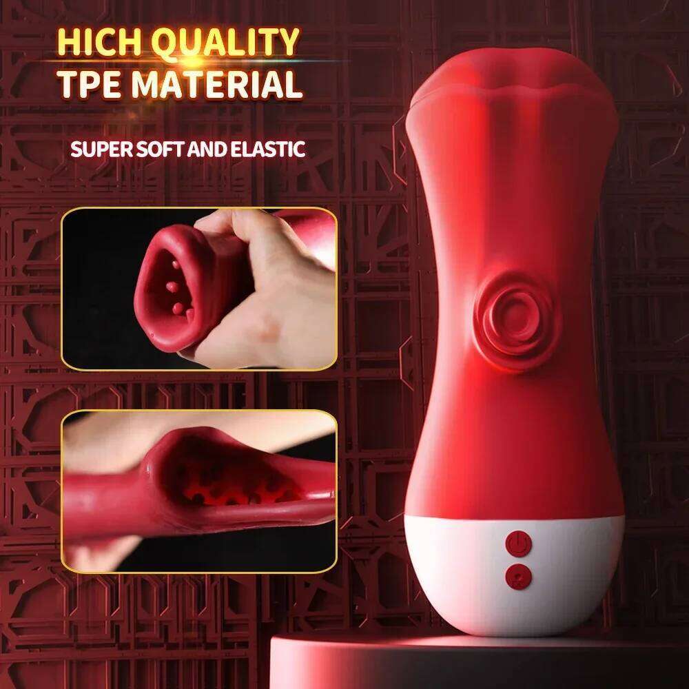 Deep Throat Male Penis Training Cup Tongue Licking Vibrator Blowjob Sex Toys Mens Glans Stimulation Exercise Masturbator for Men W260305