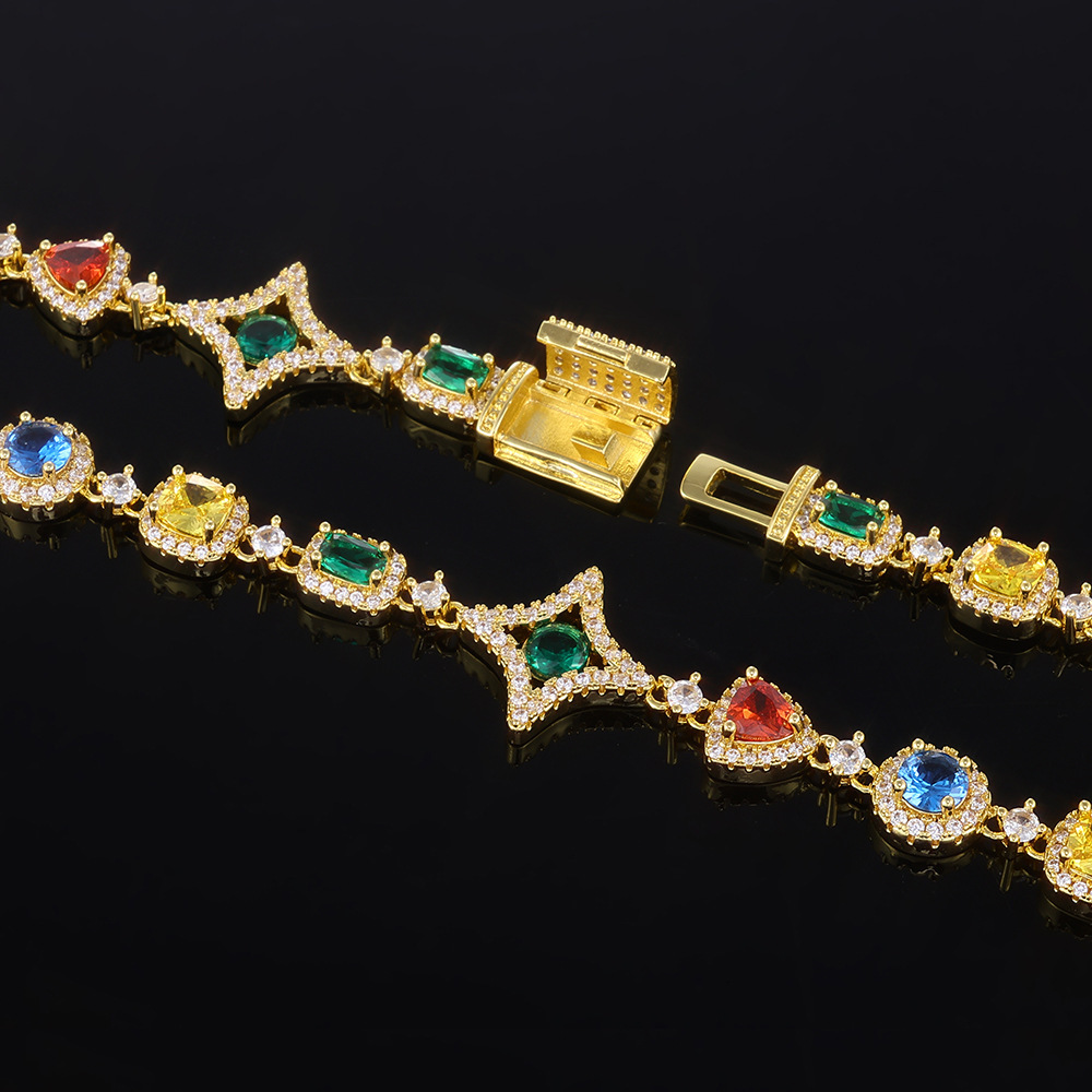Necklace Hip-Hop Hot-Selling Colorful Gemstone Chain Zircon Men's Necklace Accessories High-End Jewelry Necklace