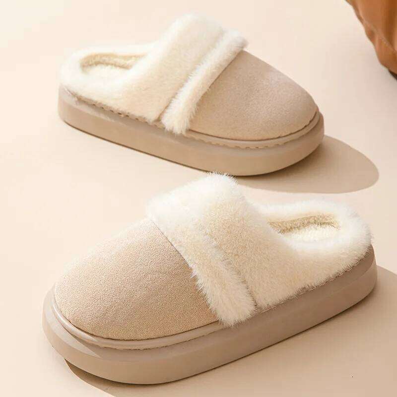 Litfun Winter Fluffy Women's Thick Bottom Non-slip Indoor Casual New Home Slides Furry Cozy Warm Cotton Slippers