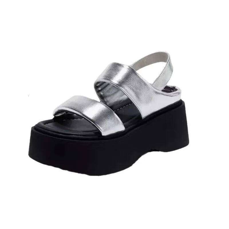 Summer 2025 Chunky Sandals Women's Wedge Slides 8CM High Heels Leather Casual Woman Beach Thick Bottom Flip Flops