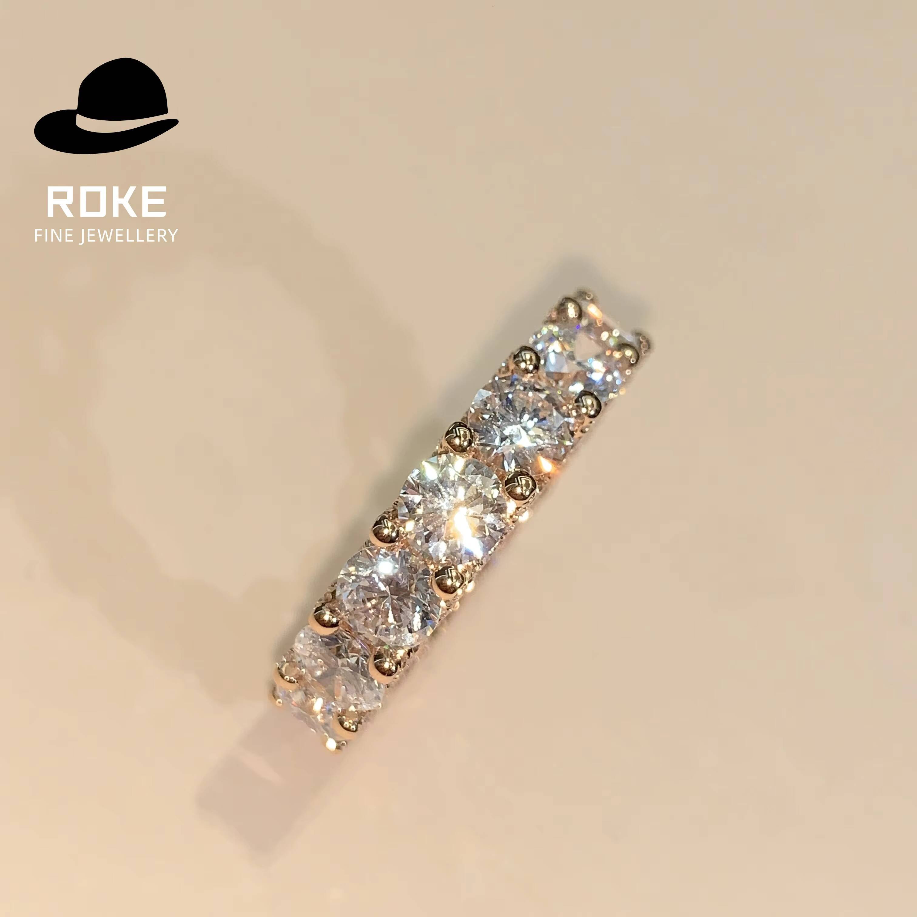 Luxury 9K-18K Rose Gold Customised Eternity Ring Lab Grown Round-cut Diamonds Encircling the Band Set in a Pave