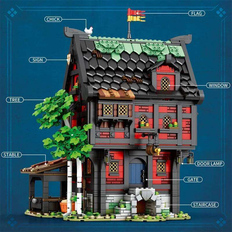 2953PCS Crusader Blocks European Street View Hotel Building MOC Model Bricks Desktop Ornaments Kids Toys Gifts Z260305