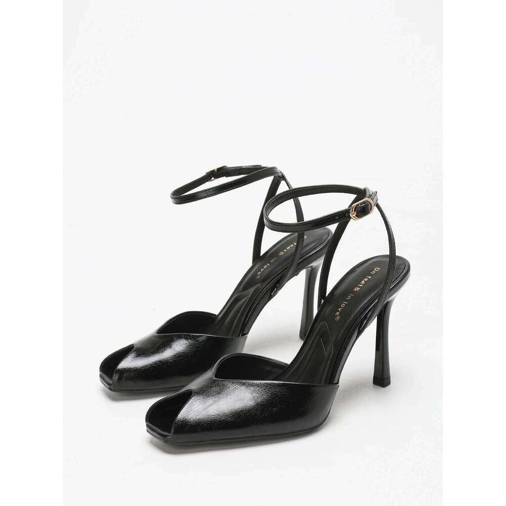 Chic Square-Toe Leather Peep-Toe Slingback Stiletto Heels, Stylish Fashion Footwear