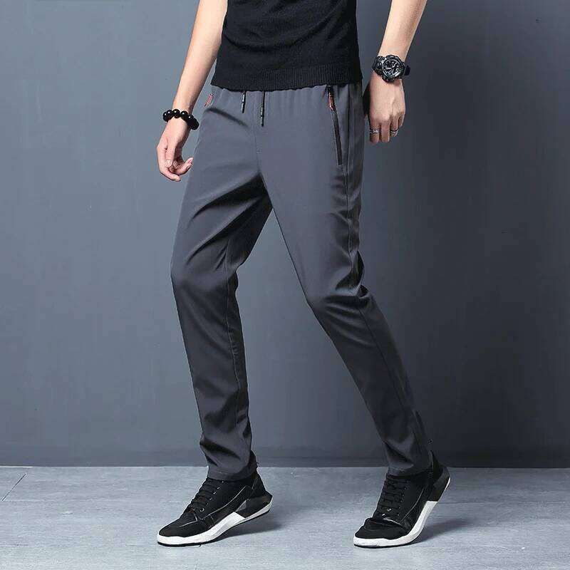 Summer men's casual slim fit Korean version ice silk sports pants straight tube quick drying p