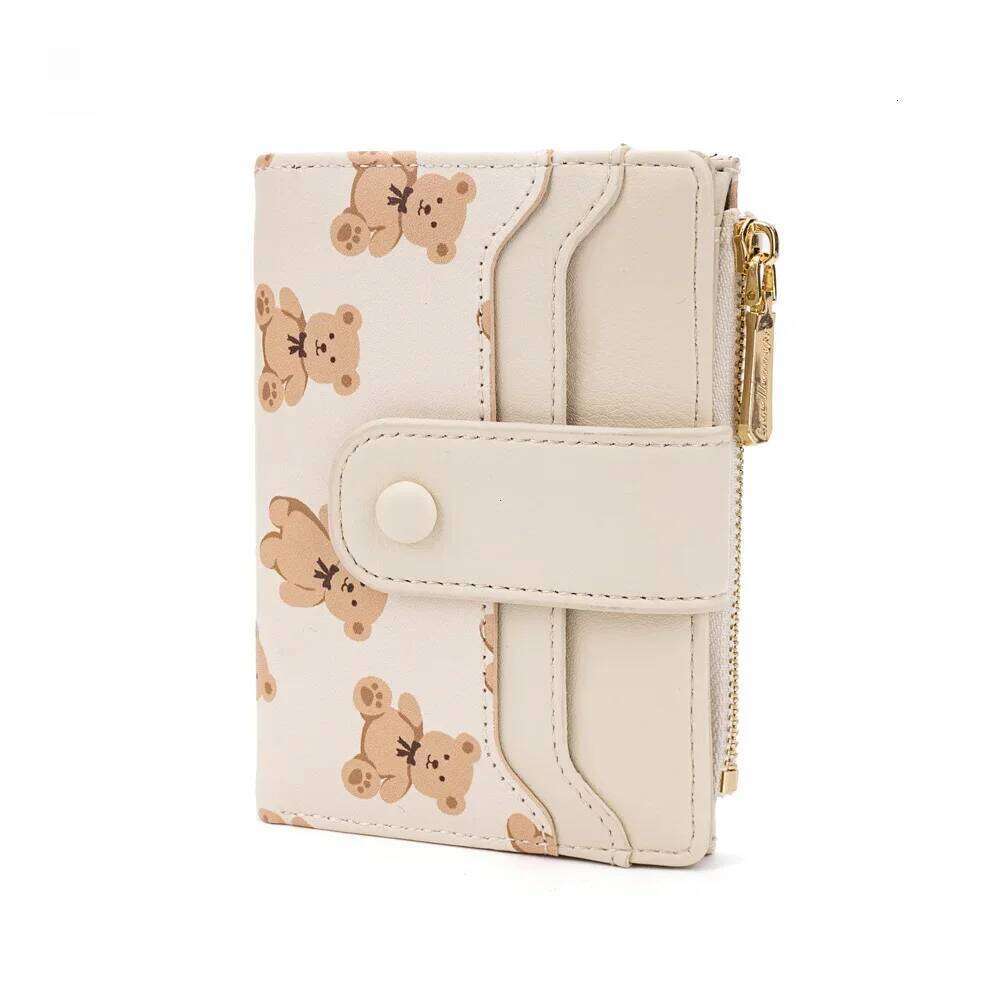 Women Short Wallets PU Leather Female Bifold Purses Cute Bear Card Holder for Girl Small Zipper Wallet with Coin Purse C260304