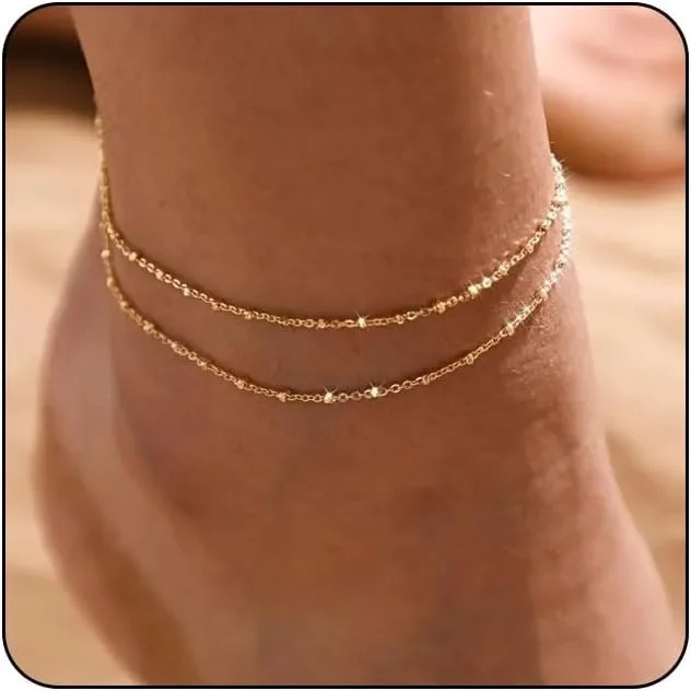 Gold/Silver Ankle Bracelets for Women14K Gold Anklets for Women Waterproof Beads Anklets Set Layered Anklet Gold Jewelry Gift 260304