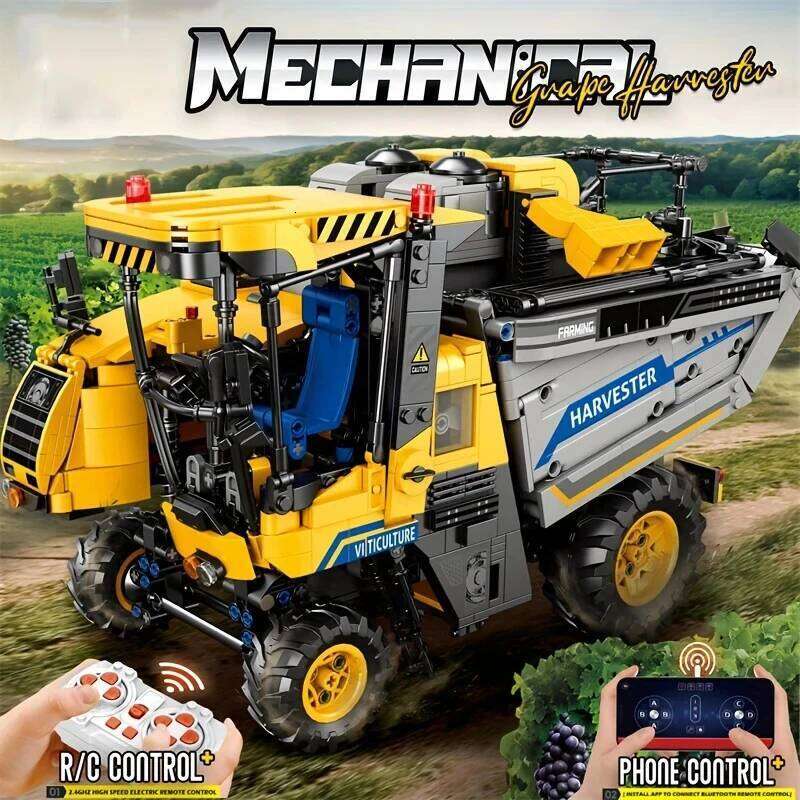 2206PCS Grape Harvester Building Blocks Remote Control Farm Engineering Vehicle RC Car Model Electronic Bricks Toys Kids Gifts Z260306