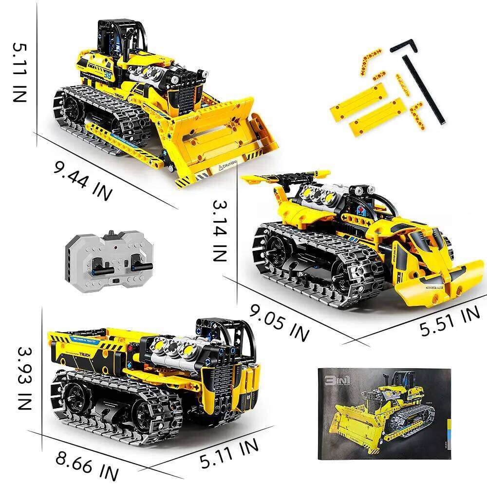 542pcs 3 in 1 Remote Control Programming Truck/Bulldozer Building Blocks Stem Kits for Kids Age 8-10 Educational Toys Boys Gifts Z260306
