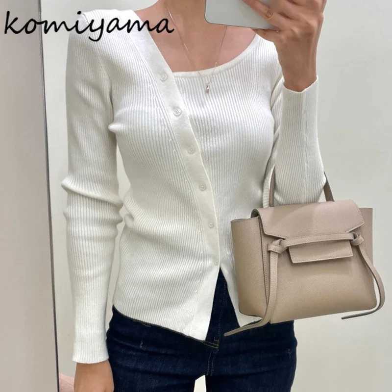 Komiyama Elegant Irregular Collar Cardigans Femme Spring Womens Clothing Single Breasted Sweater Feminino Knitwears Tops M260306