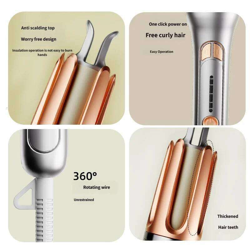Electric Automatic Ceramic Curler Professional Rotating Heat Curling Iron for Big Waves Style Customizable Curly Hair 26Y0306