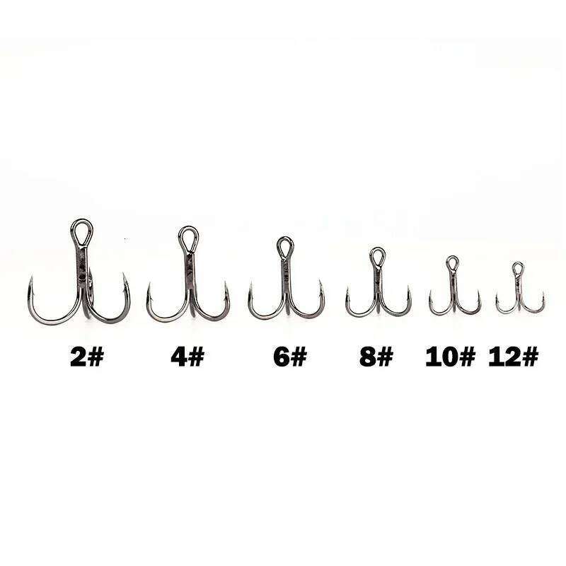 New 10pcs 4x Strong Super Sharp Round Hook Antirust High Carbon Steel 2 4 6 8# Sea Treble Hooks Fishing Tackle S260305