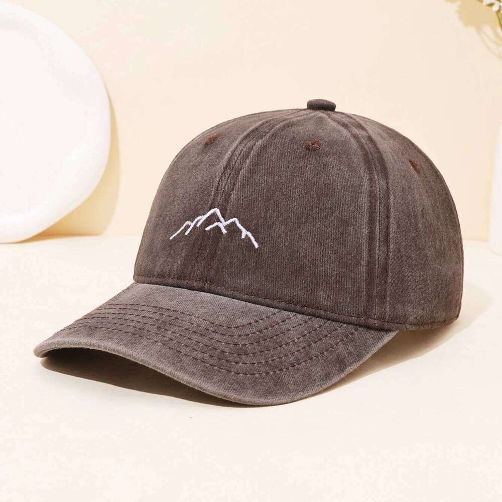 Fashionable retro washed mountain embroidered duckbill for sports, outdoor leisure, sun shading, baseball cap Y260304