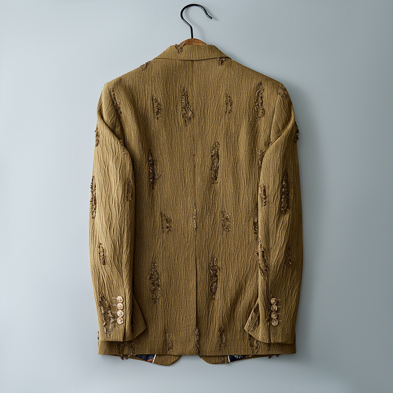 Casual Men's Blazer, New Spring and Autumn High-End British Style, Distressed Large Size Slim-Fit Single-Piece Jacket