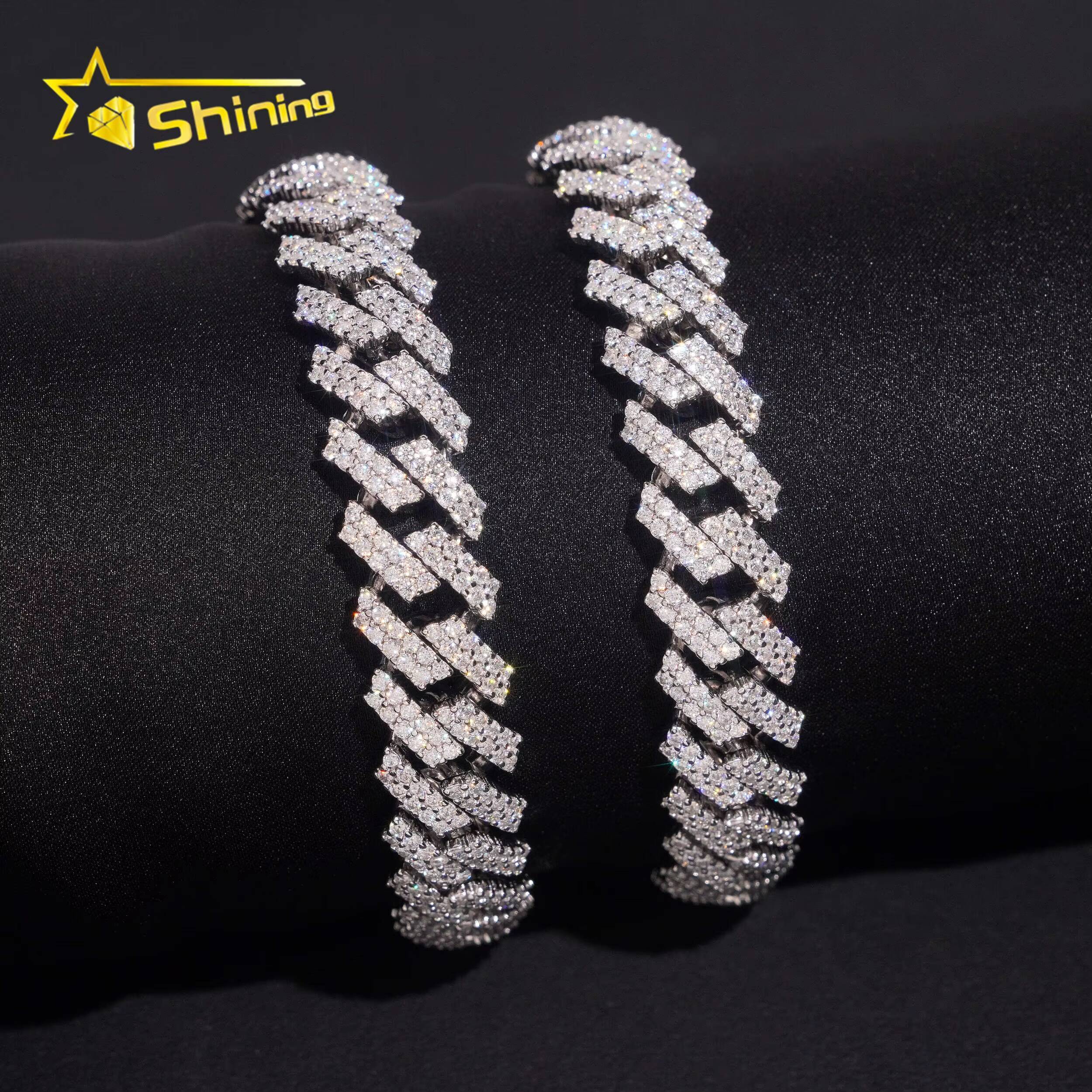 Pass Diamond Tester Fire Jewelry Fashion Hip Hop Style 12mm Cuban Link Chain Bracelet 925 Sterling Silver Moissanite USA Stock