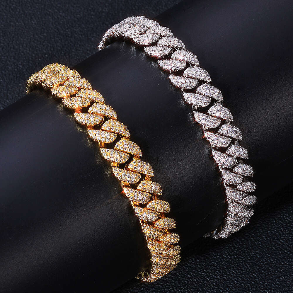 Cross-border European and American 10mm s925 stone three-row moissanite Cuban chain hip-hop trendy bracelet for men, high-quality jewelry
