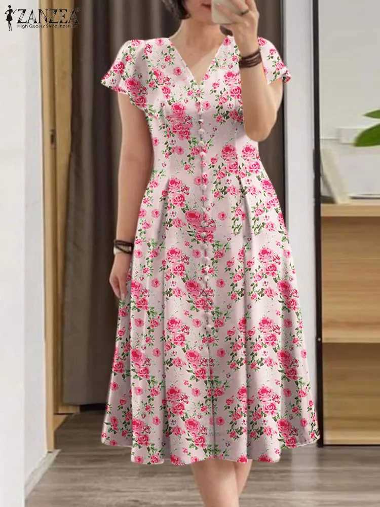 Elegant Floral Dress ZANZEA Women Summer Short Sleeve Party Sundress Robe Femme Causal Holiday Vestidos Bohemain Printed Dresses X260306