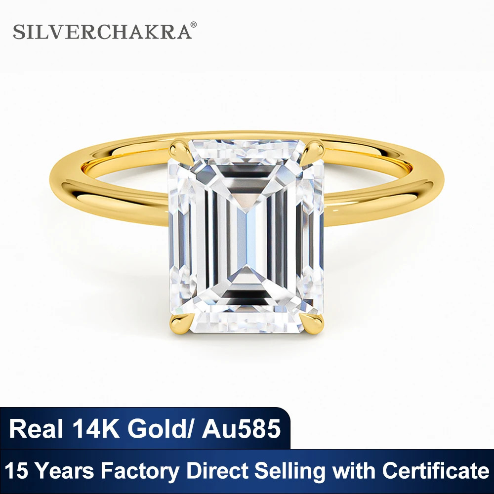 Classic 14K Gold Ring Certificate Emerald Cut Diamond Rings 1ct 2ct 3ct Au585 K Gold Wedding Fine Jewelry for Women 260302