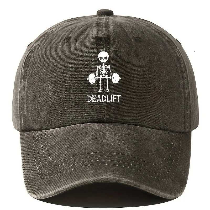 Retro style adjustable baseball cap with cool skull print suitable for outdoor sports and travel fitness and running S260306