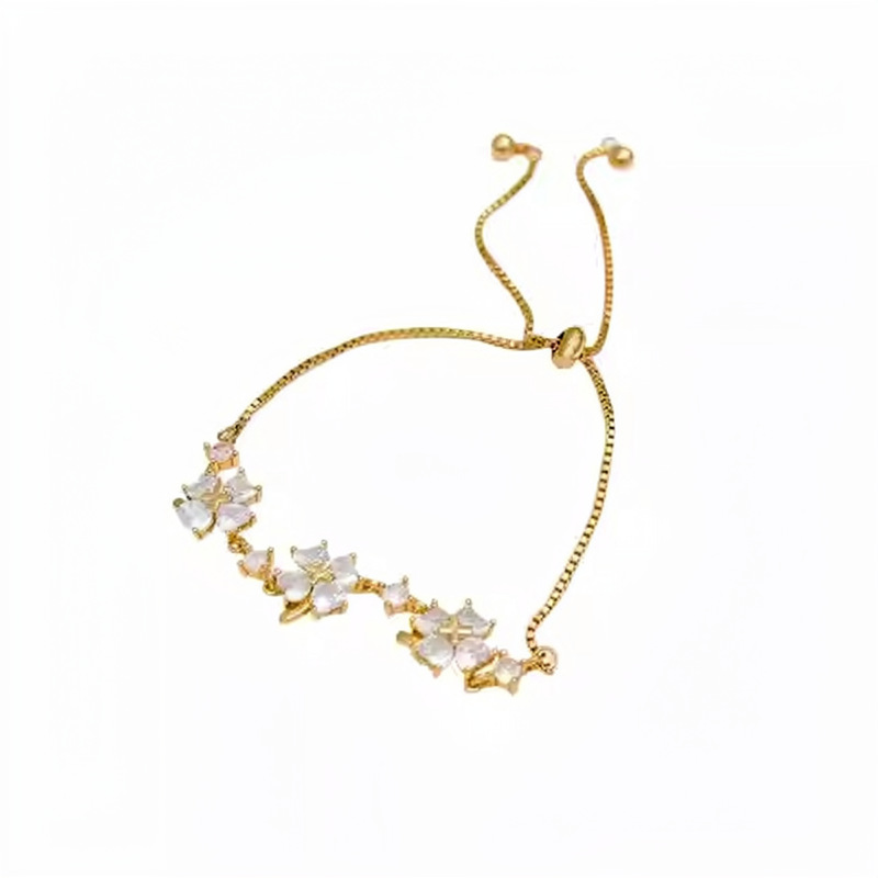 18k real gold plated simple zircon flower bracelet, light luxury high-end feel, fashionable and exquisite versatile women's jewelry