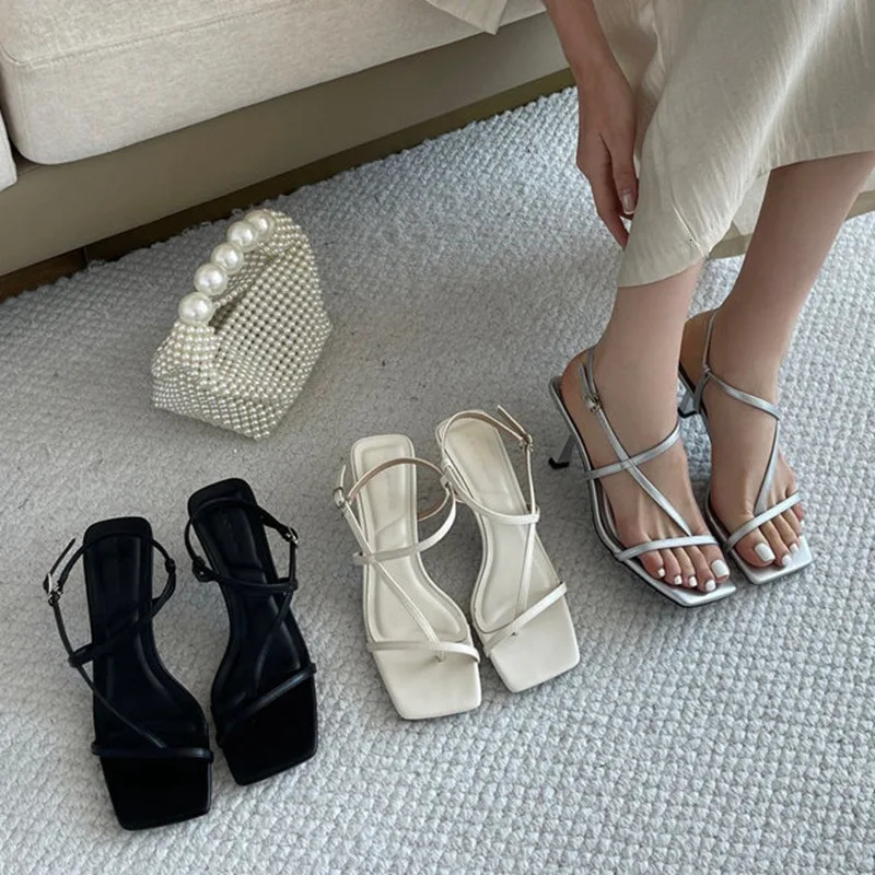 2026 Summer Women Sandals Narrow Band Gladiator Sandal Elegant High Heel Shoes Party Wedding Buckle Strap Sandalias De Mujer 260306