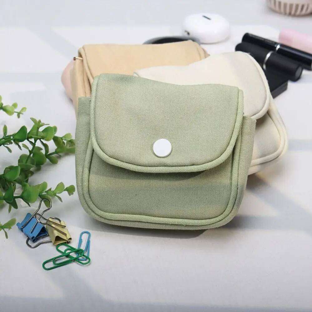 Canvas Mini Portable Coin Purse Solid Color Card Organizer Student Simplicity Wallet Headphone Bag Multifunctional C260304