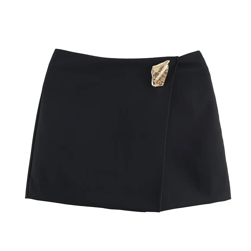 Asymmetry High Waist Mini Skirt Women Fashion Metal Decoration Elegant Shorts Woman Y2k Streetwear A Line Casual Skorts 260302