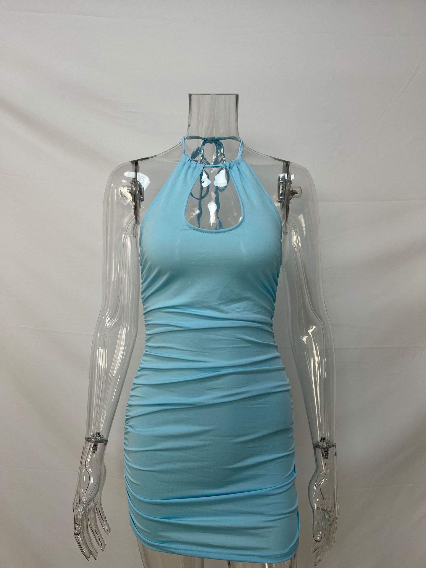 Basic & Casual DressesHollow Out Pleated Halter Mini Dress Casual Slim Fashion New Backless 2026 Women Sexy Bodycon Dress Elegant Summer Party Dresses