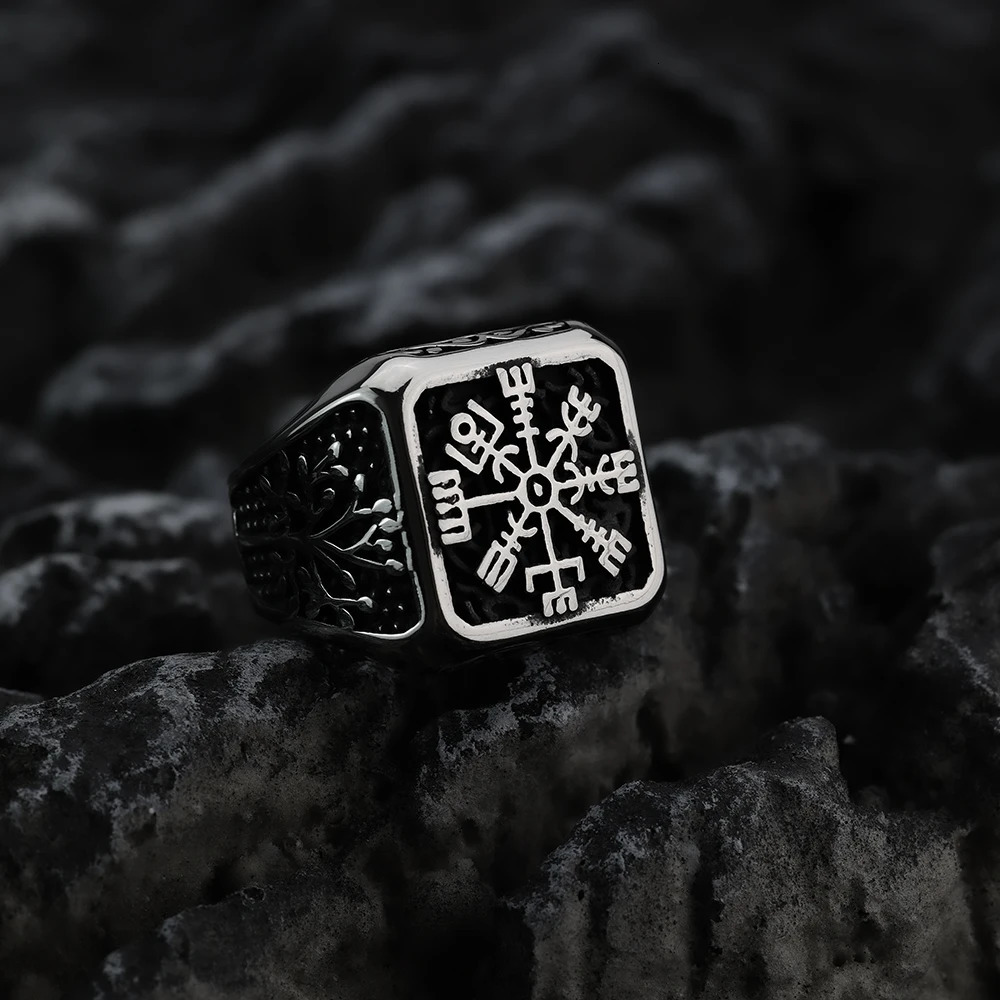 Viking Tree of Life Steel Ring European and American Mens Compass Vintage Fashion Stainless Steel Ring Handpiece 260302