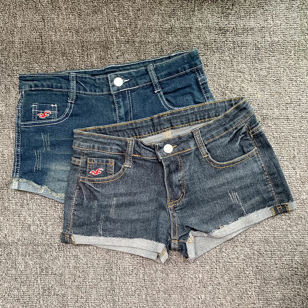 Summer Korean Sexy Low Waist Women Denim Shorts American Lady Y2K Elastic Slim Fit Pants Female Embroidery Wrapping Jeans 260306